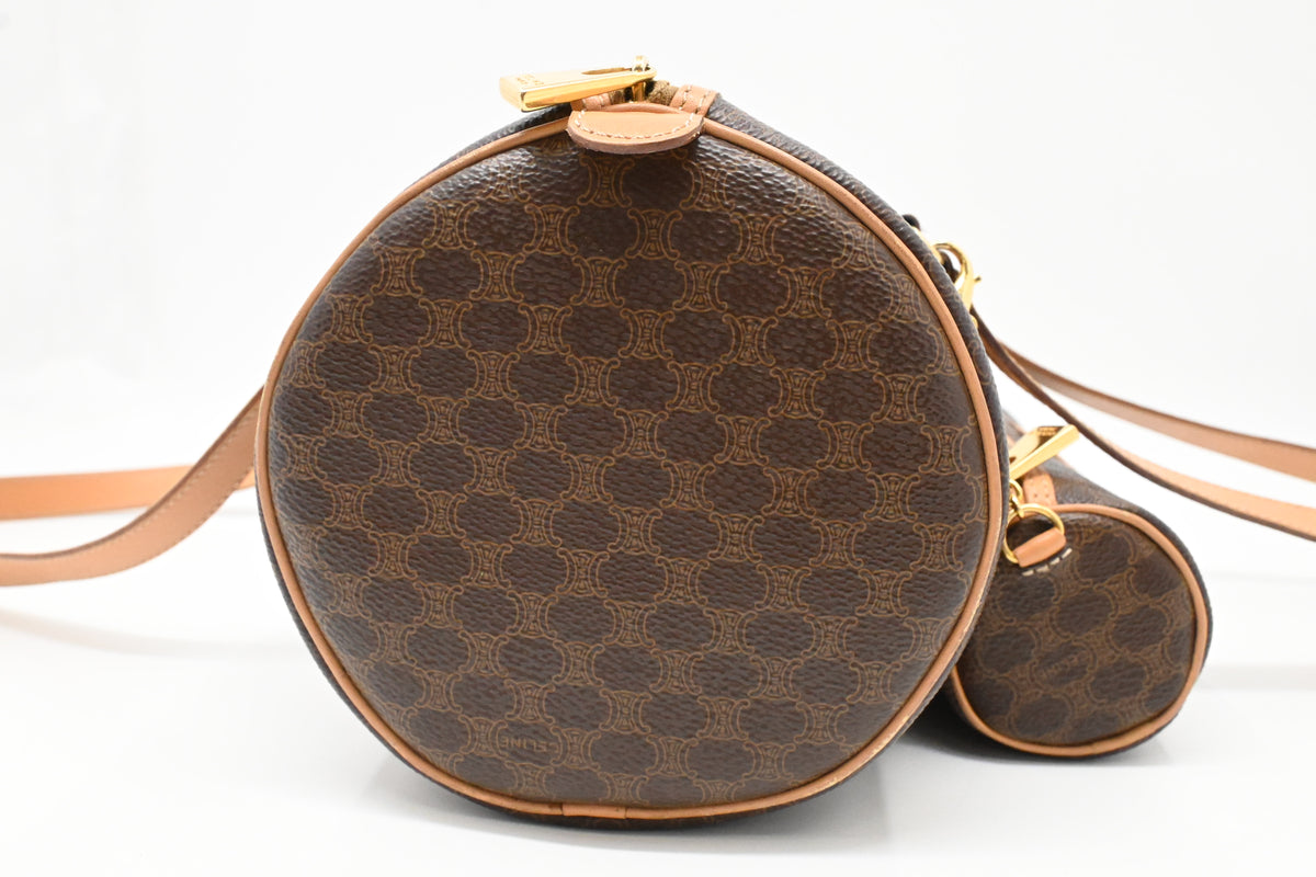 Celine Round Handbag in Brown Macadam Canvas