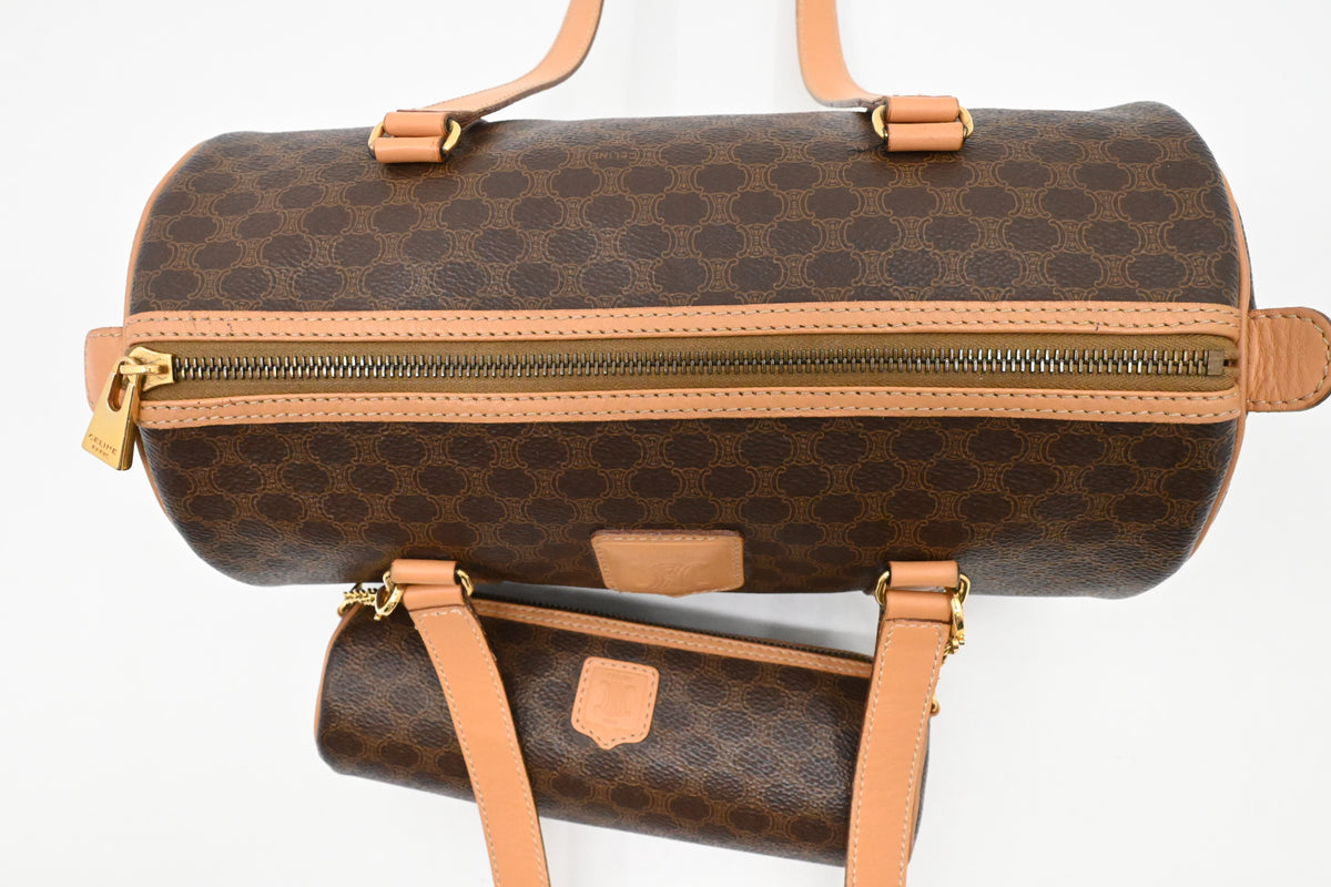 Celine Round Handbag in Brown Macadam Canvas