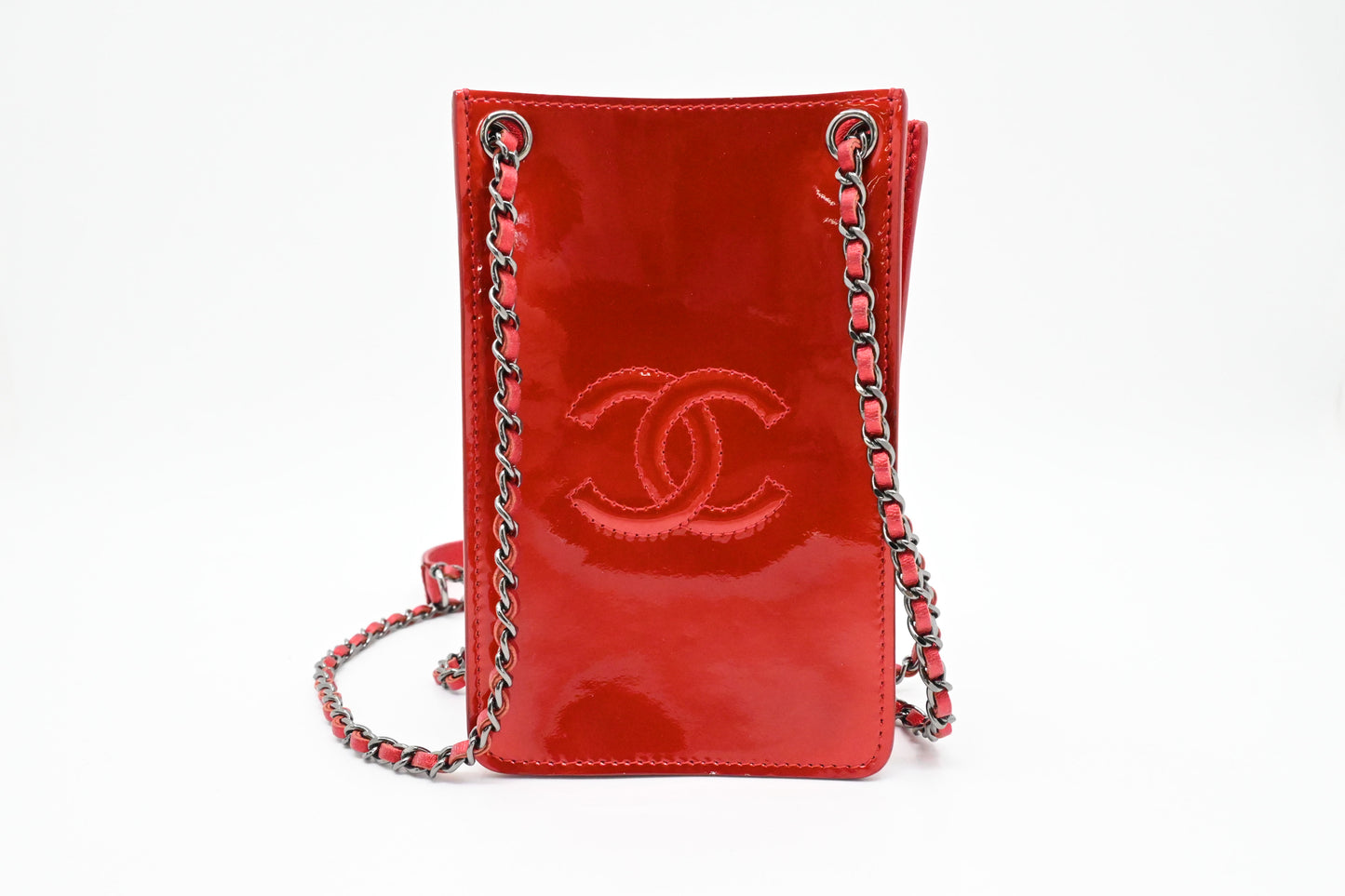 Chanel Chain Phone Bag in Red Patent Leather