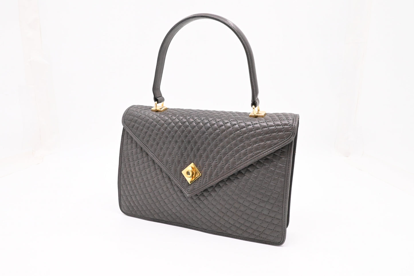 Bally Top Handle Handbag in Gray Quilted Leather