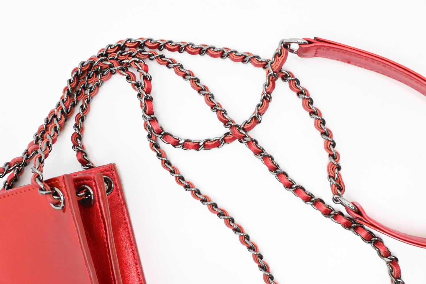 Chanel Chain Phone Bag in Red Patent Leather