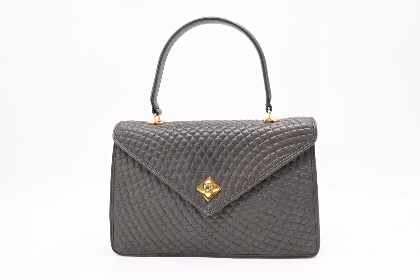 Bally Top Handle Handbag in Gray Quilted Leather
