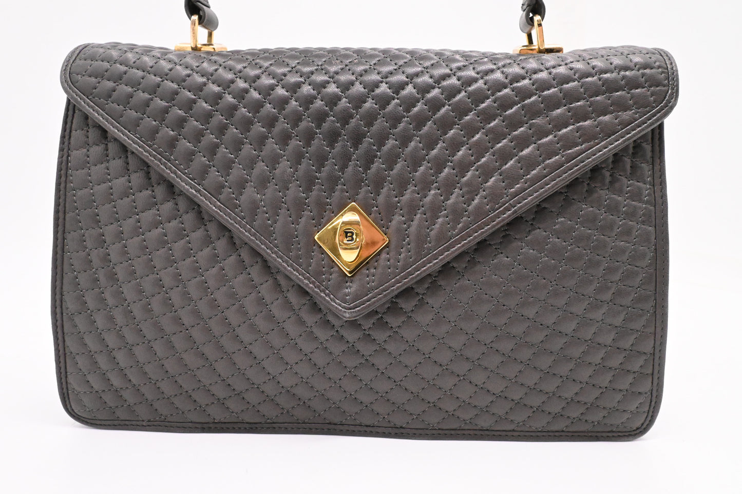 Bally Top Handle Handbag in Gray Quilted Leather