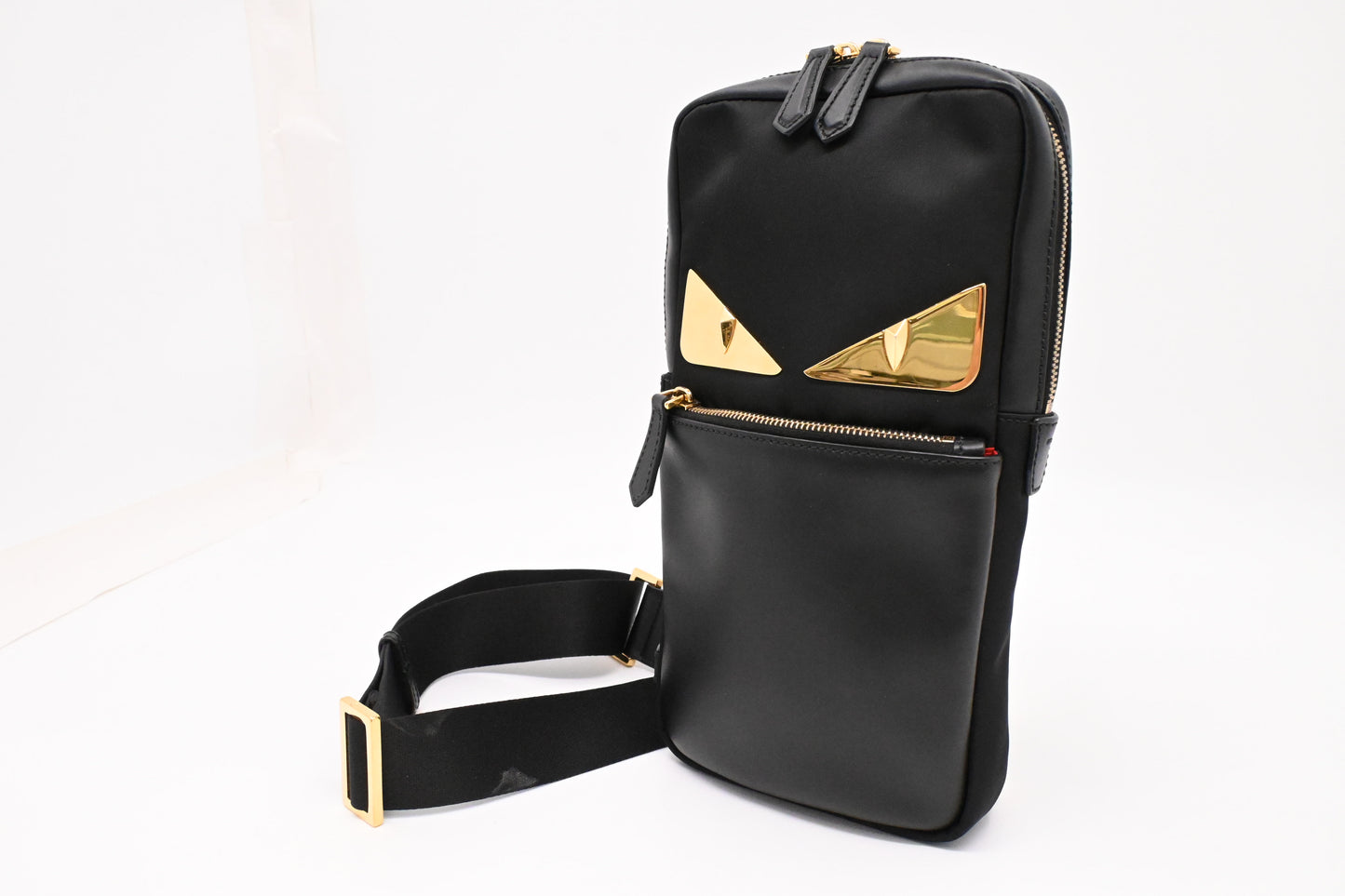 Fendi Monster Crossbody Bag in Black Nylon and Leather