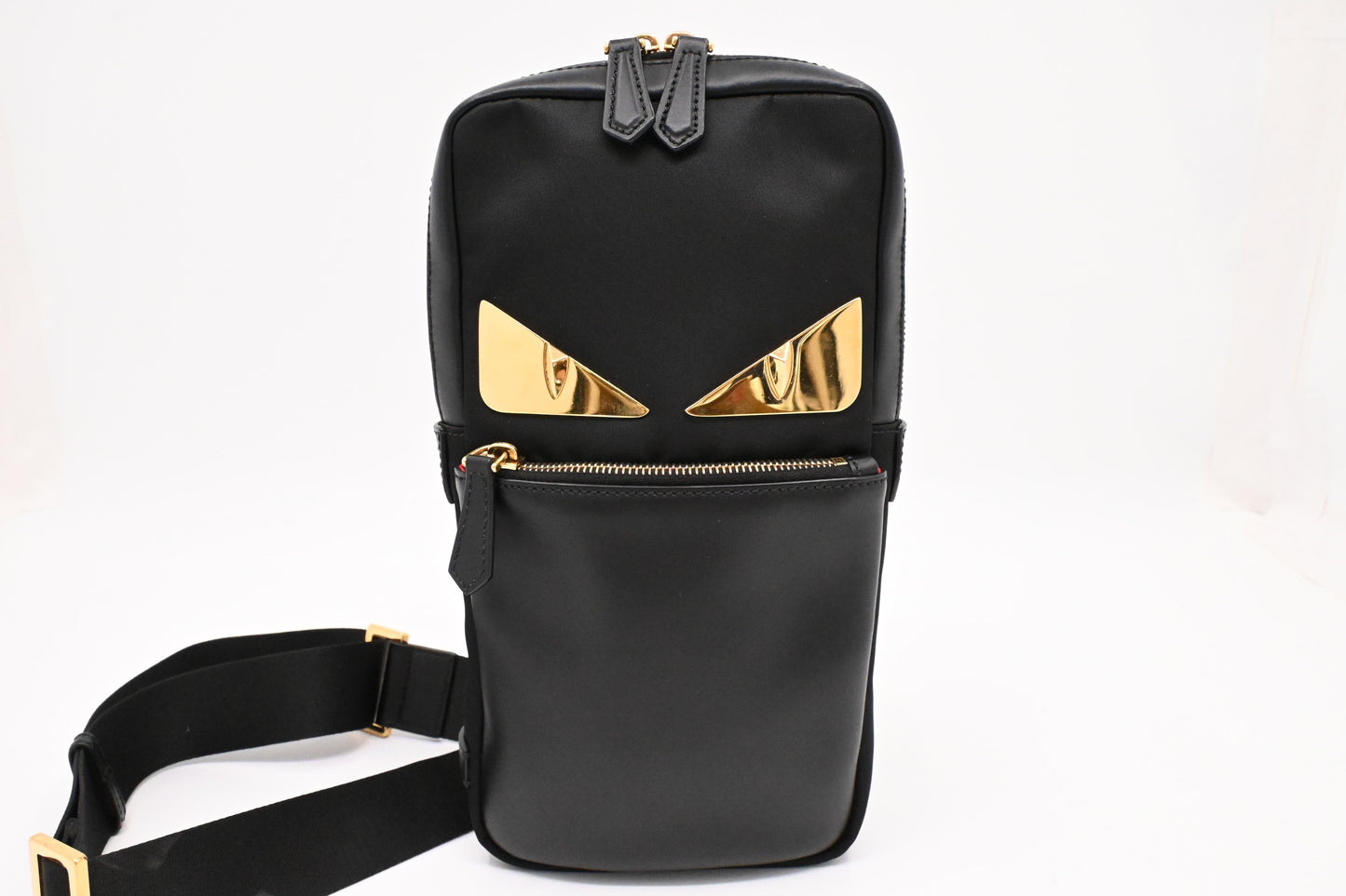 Fendi Monster Crossbody Bag in Black Nylon and Leather