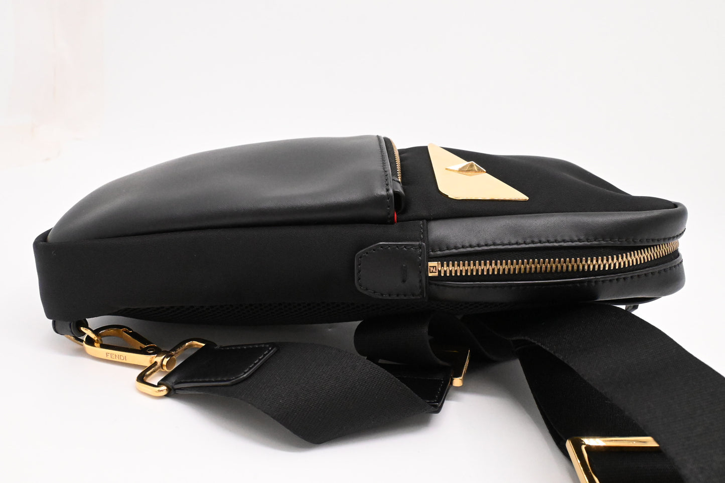 Fendi Monster Crossbody Bag in Black Nylon and Leather