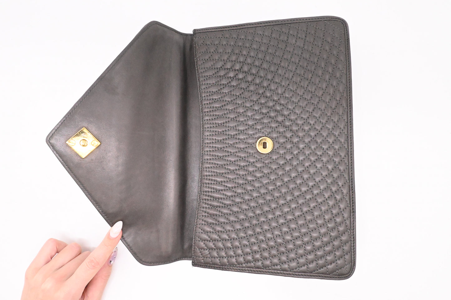 Bally Top Handle Handbag in Gray Quilted Leather