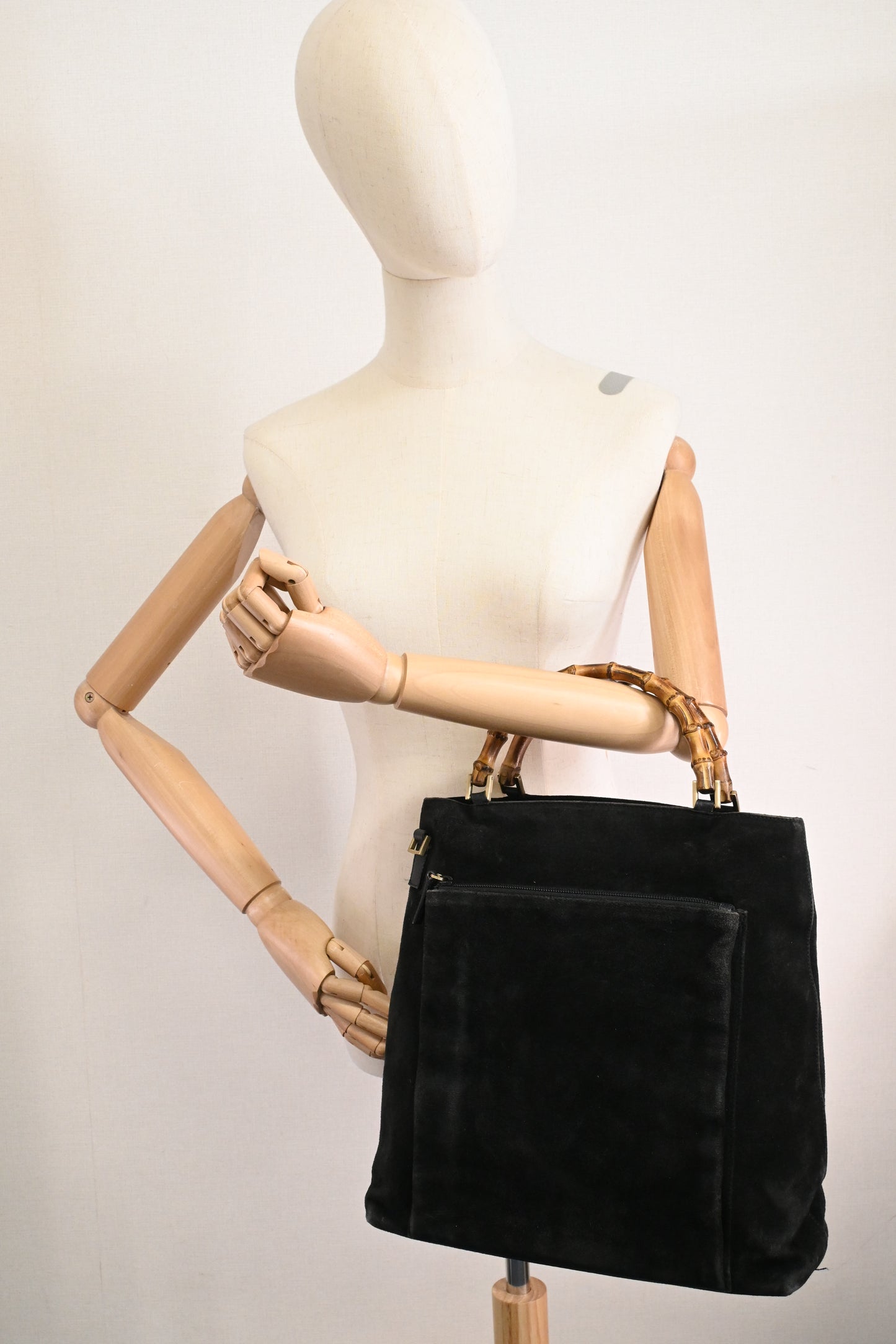 Gucci Bamboo Handbag in Black Suede