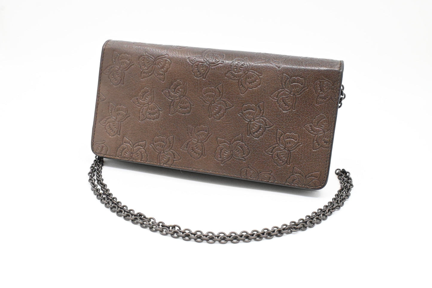 Bottega Veneta Butterflies Wallet on Chain in Brown Leather