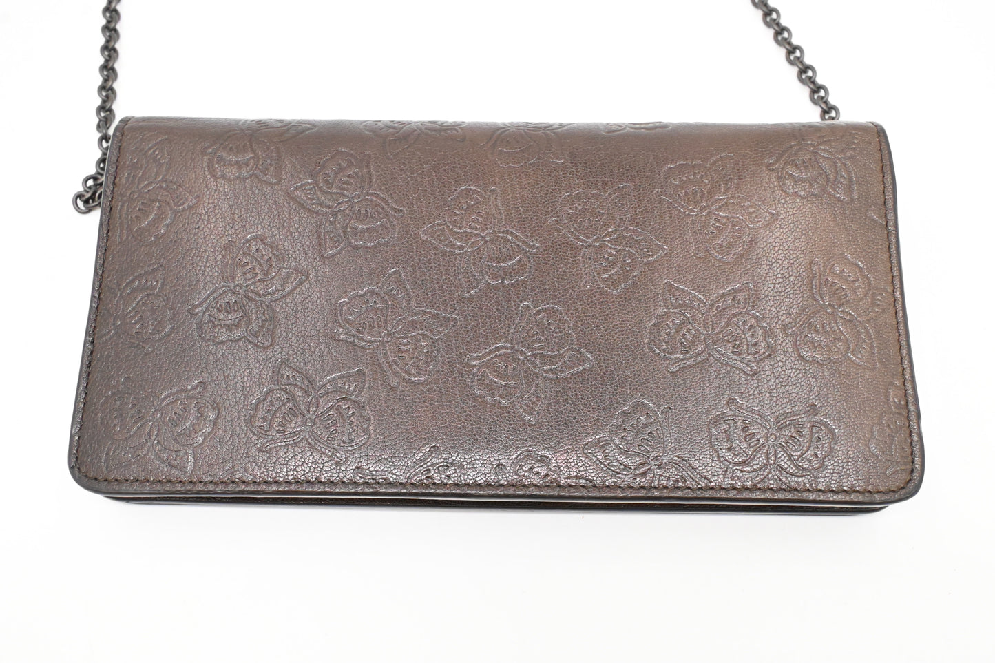 Bottega Veneta Butterflies Wallet on Chain in Brown Leather
