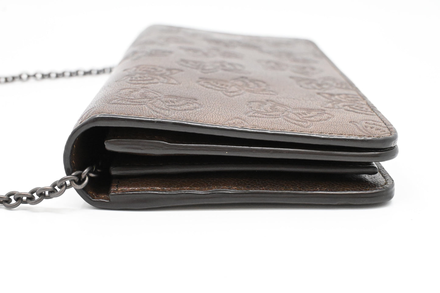 Bottega Veneta Butterflies Wallet on Chain in Brown Leather