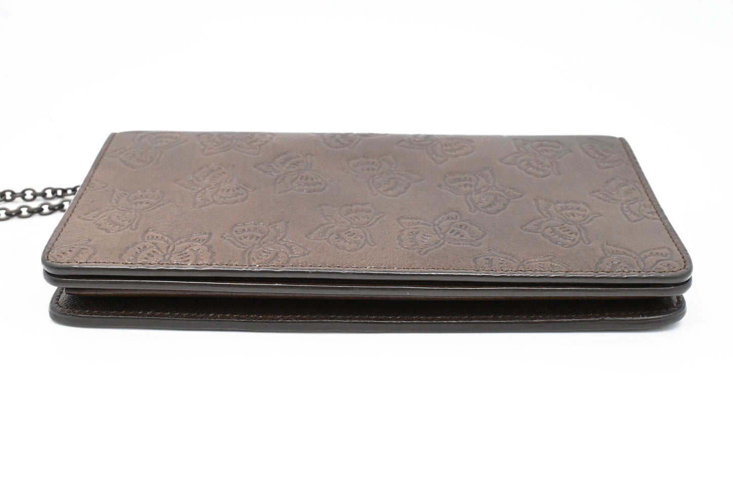 Bottega Veneta Butterflies Wallet on Chain in Brown Leather
