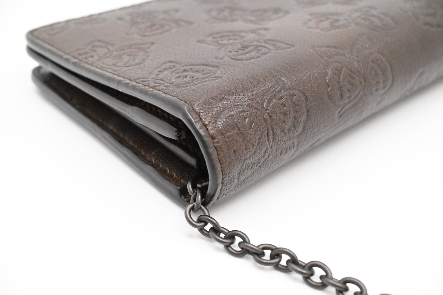 Bottega Veneta Butterflies Wallet on Chain in Brown Leather