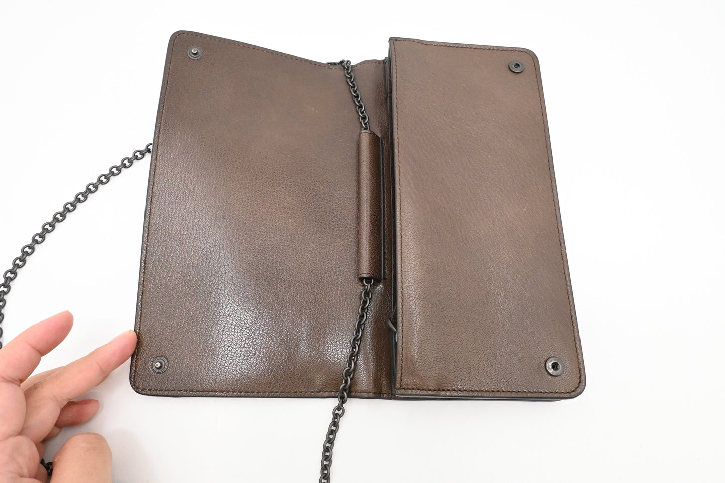 Bottega Veneta Butterflies Wallet on Chain in Brown Leather