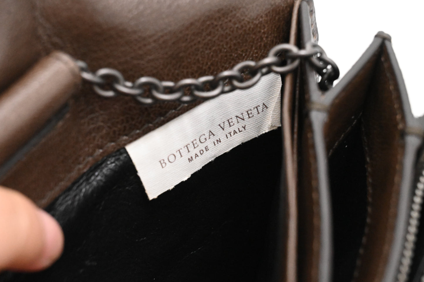 Bottega Veneta Butterflies Wallet on Chain in Brown Leather