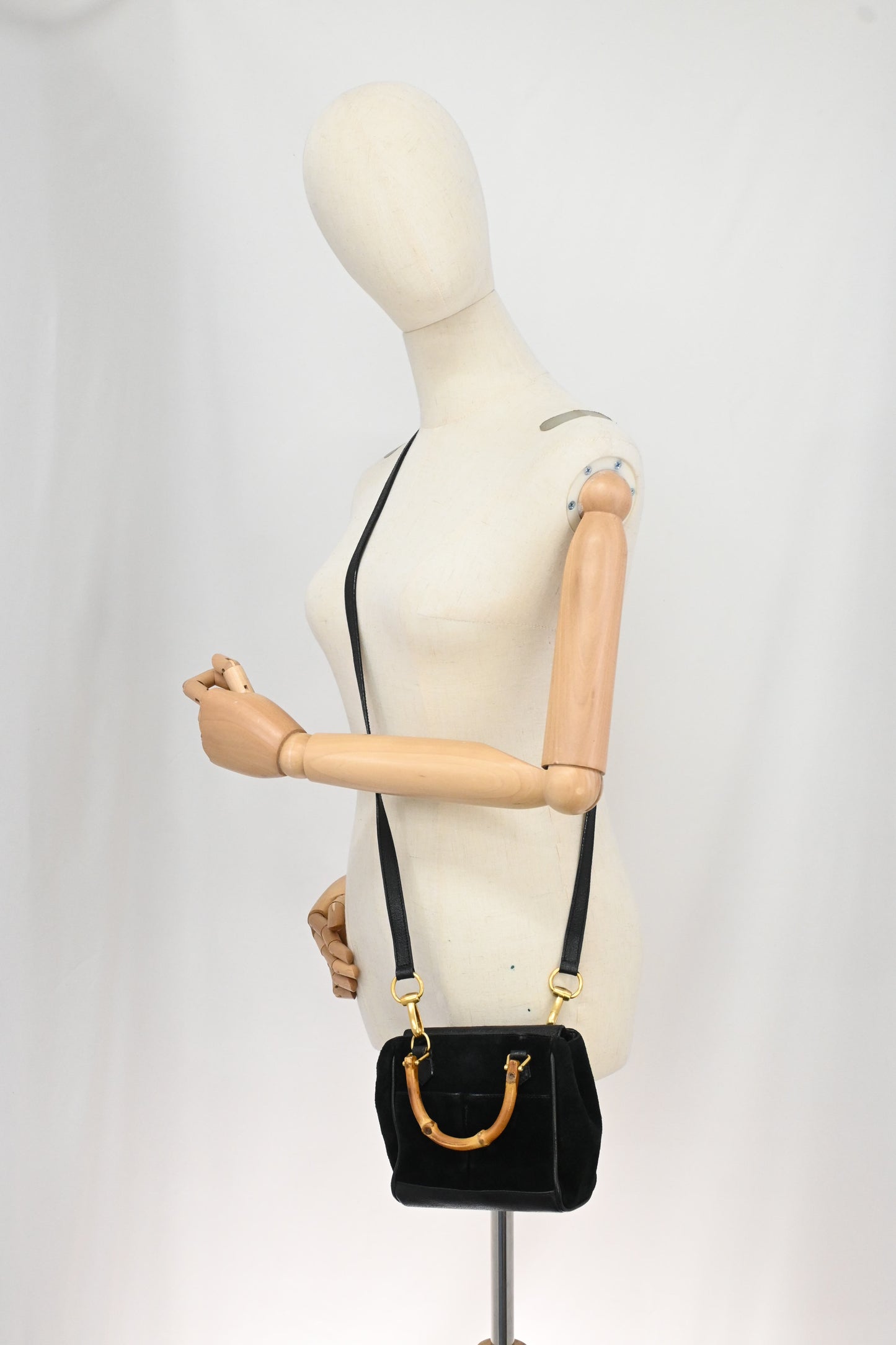 Gucci Bamboo Mini Boston Bag in Black Suede Leather