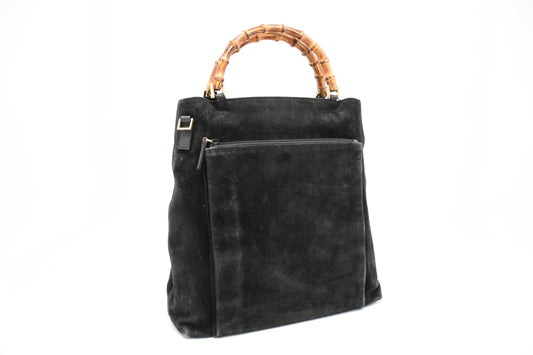 Gucci Bamboo Handbag in Black Suede