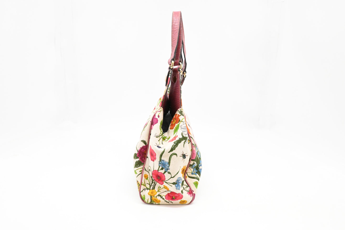 Gucci Charmy Hobo Bag in Floral Canvas and Pink Leather