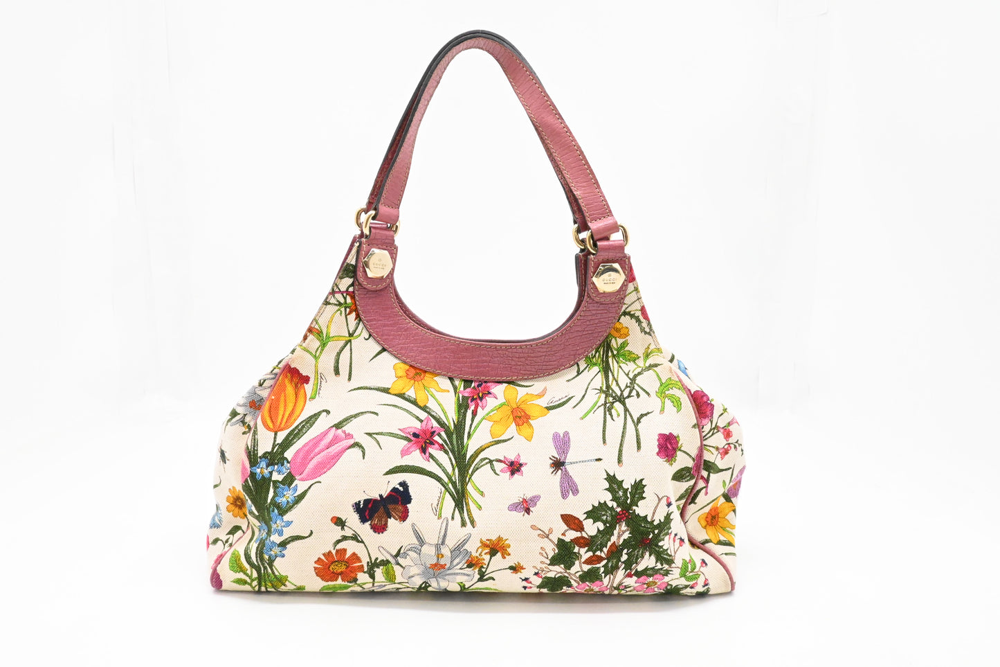 Gucci Charmy Hobo Bag in Floral Canvas and Pink Leather