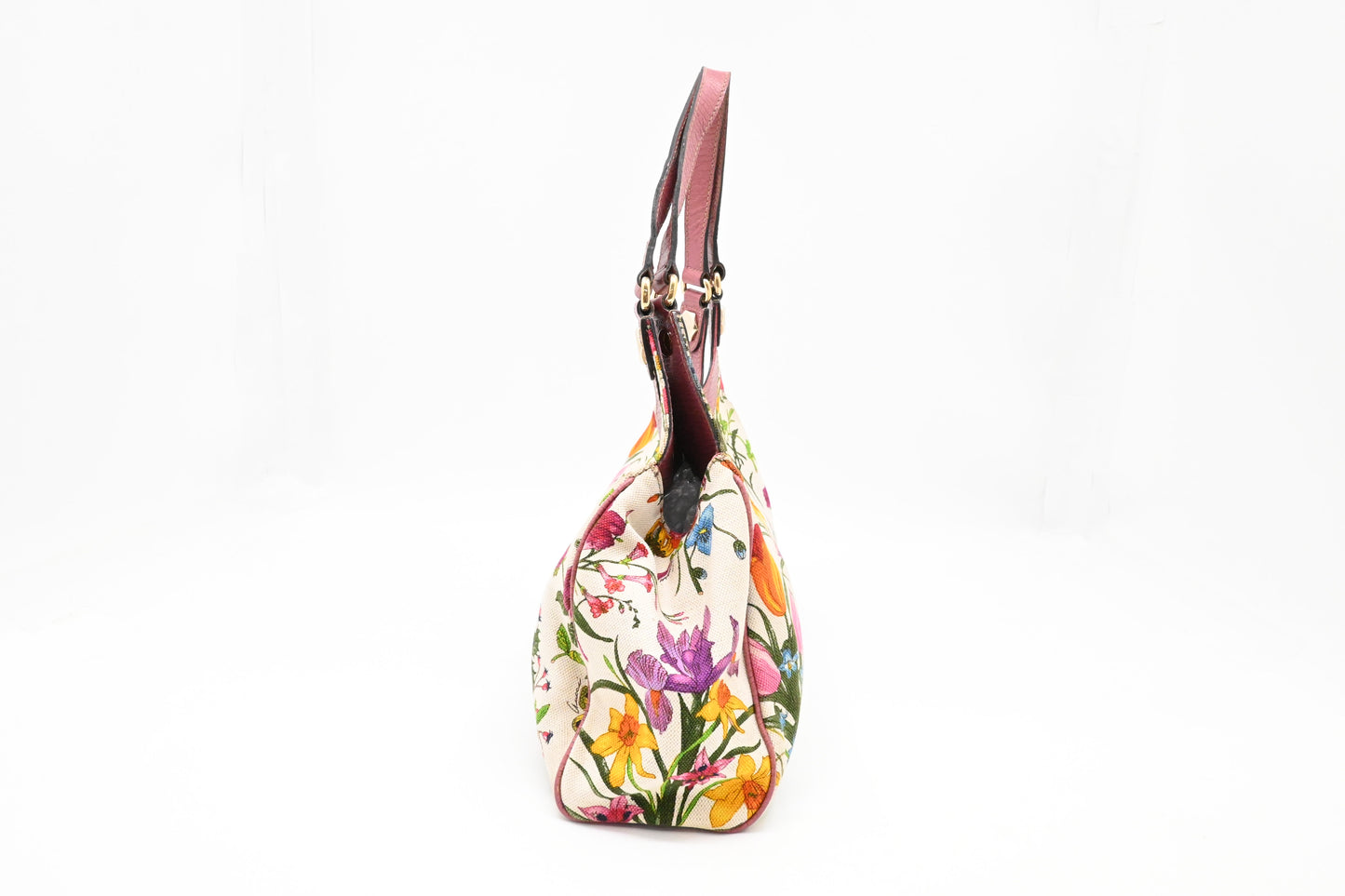 Gucci Charmy Hobo Bag in Floral Canvas and Pink Leather