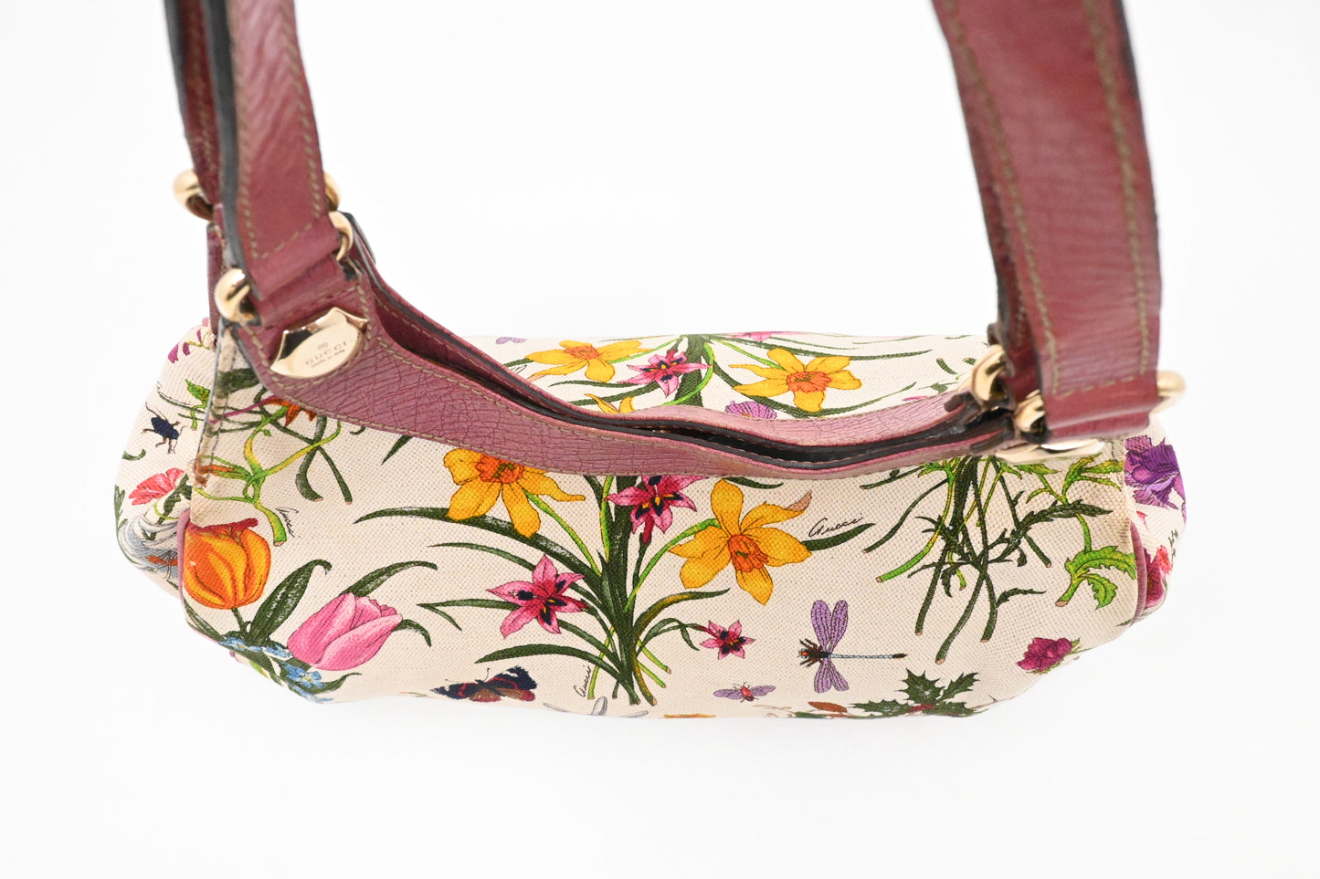 Gucci Charmy Hobo Bag in Floral Canvas and Pink Leather