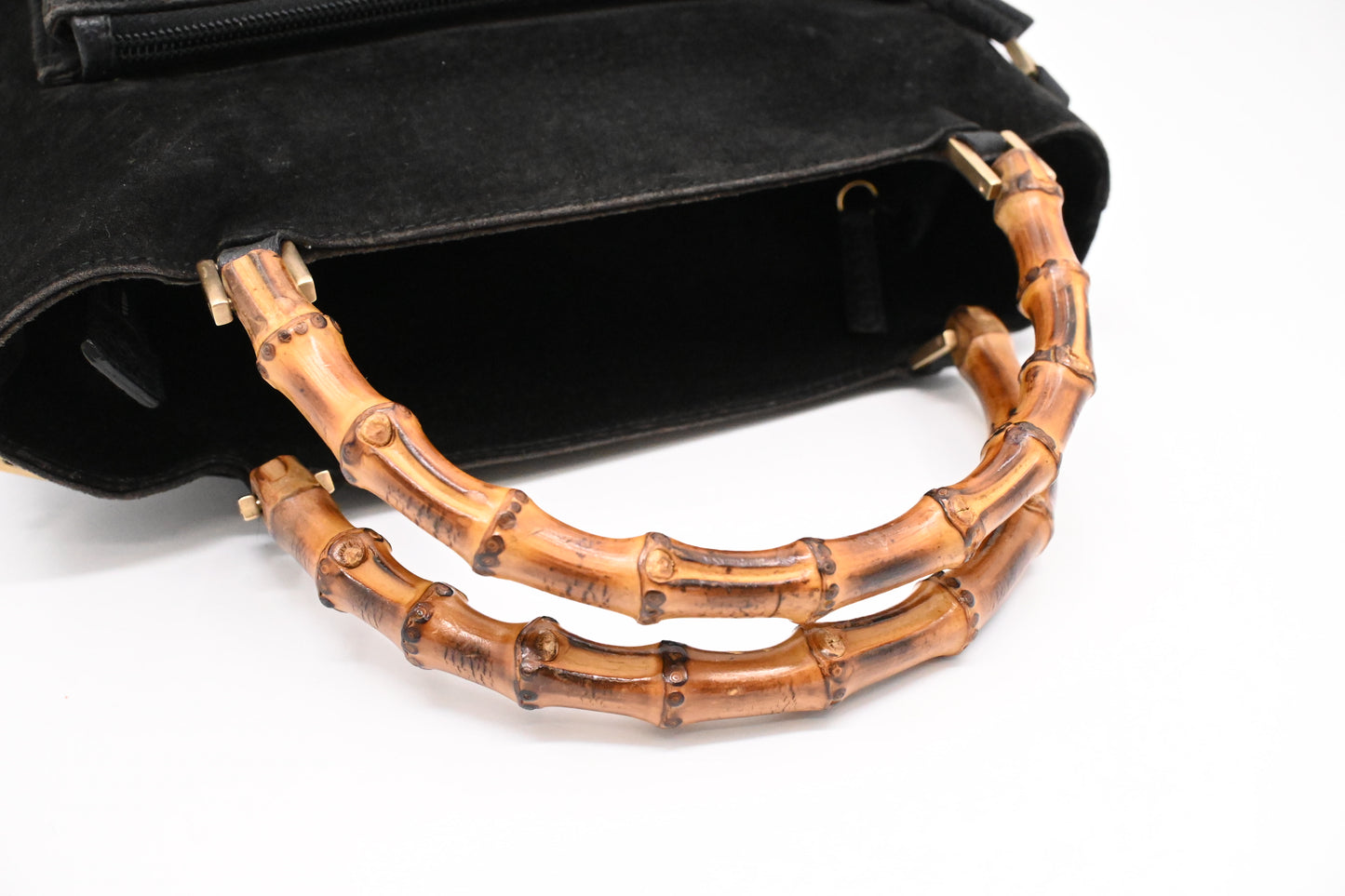 Gucci Bamboo Handbag in Black Suede