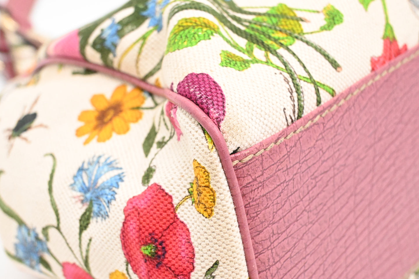 Gucci Charmy Hobo Bag in Floral Canvas and Pink Leather