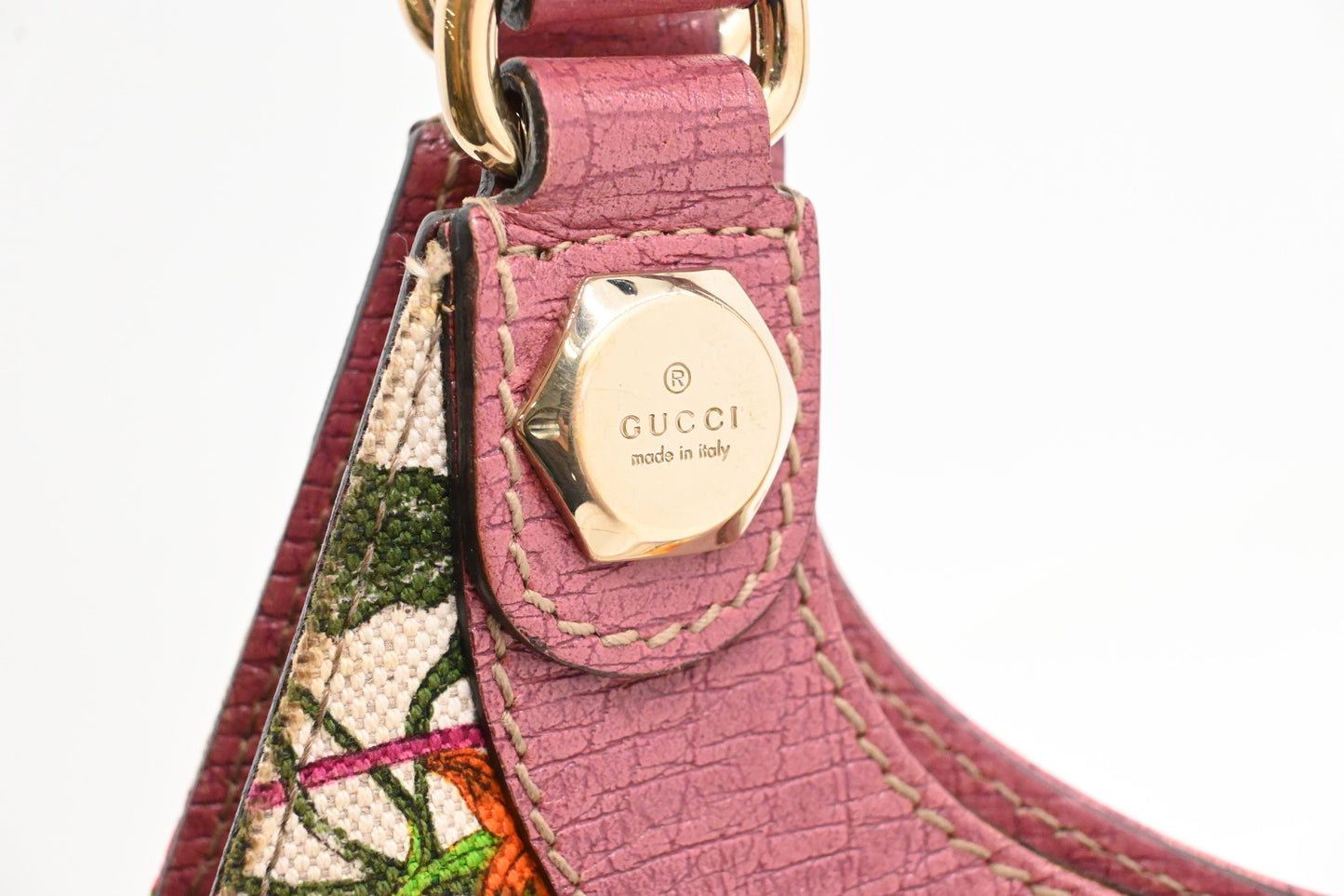 Gucci Charmy Hobo Bag in Floral Canvas and Pink Leather