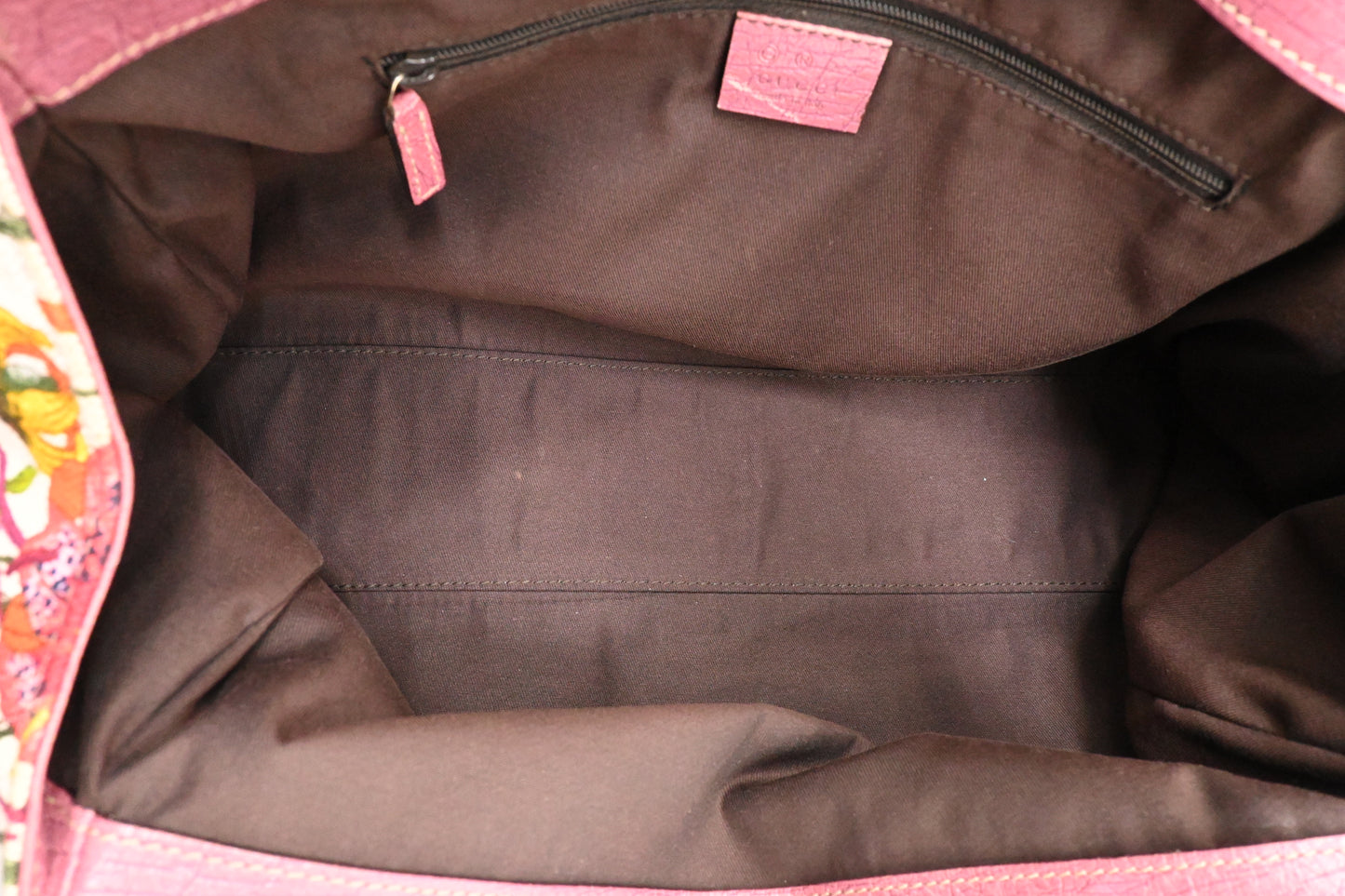 Gucci Charmy Hobo Bag in Floral Canvas and Pink Leather