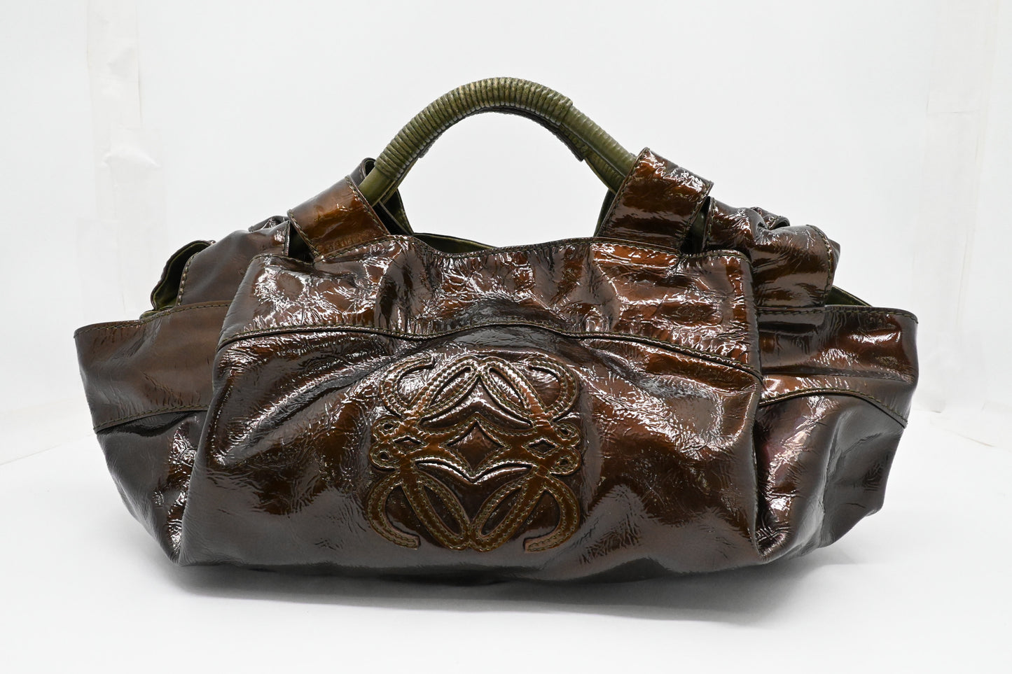 Loewe Nappa Aire Handbag in Brown Patent Leather
