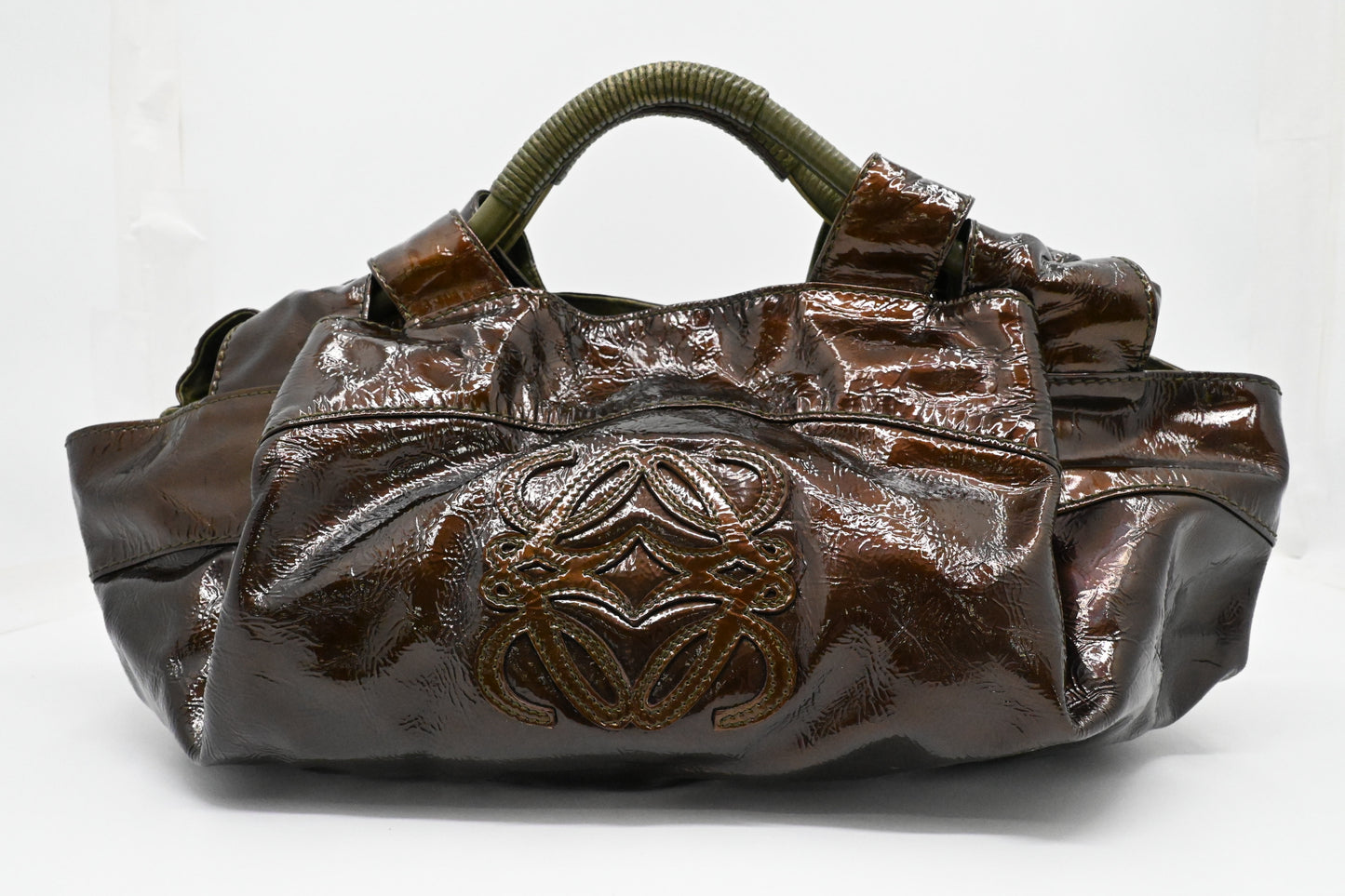 Loewe Nappa Aire Handbag in Brown Patent Leather