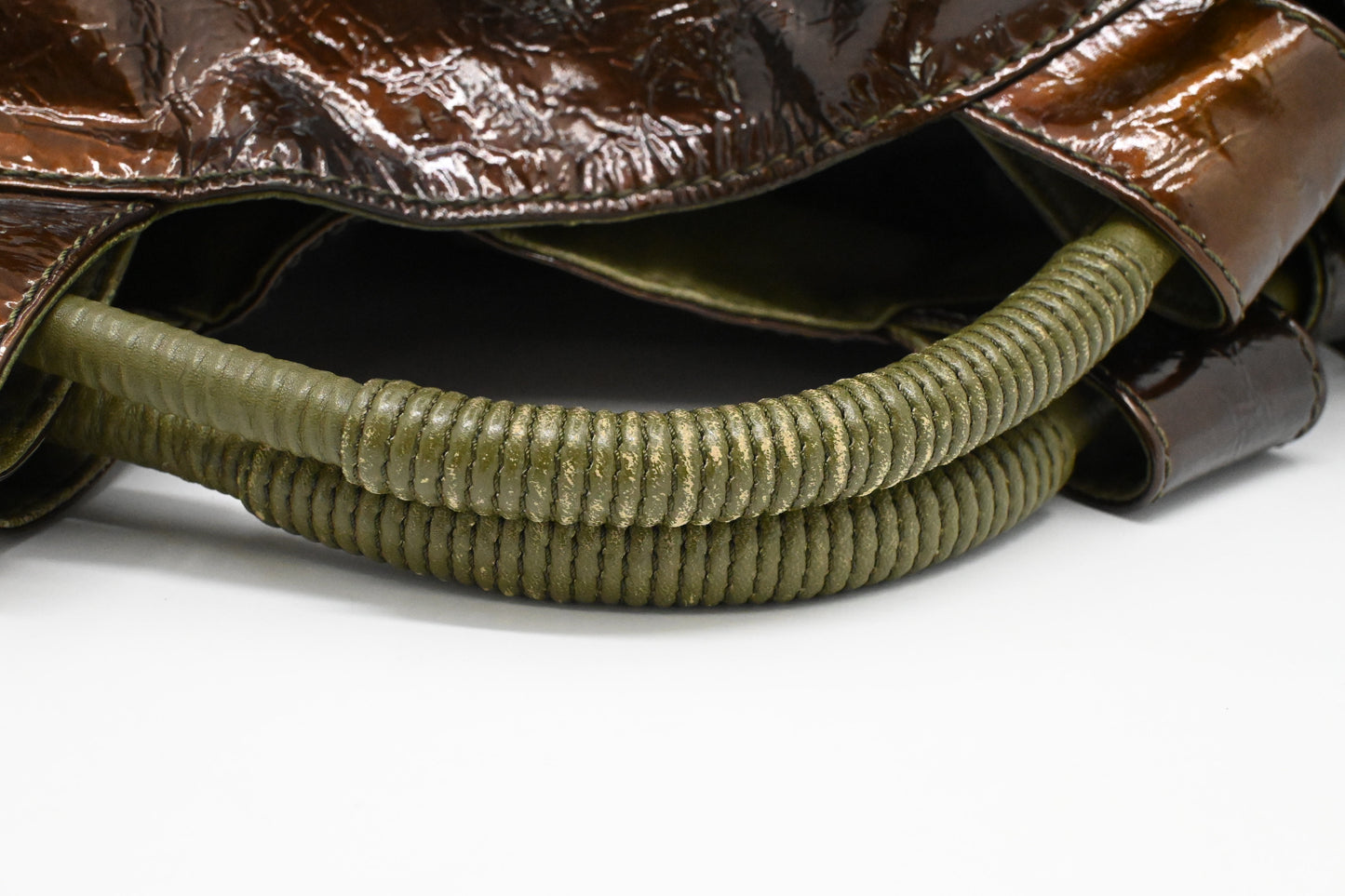 Loewe Nappa Aire Handbag in Brown Patent Leather