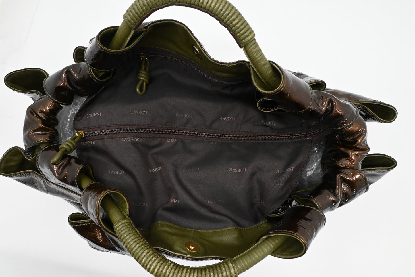 Loewe Nappa Aire Handbag in Brown Patent Leather