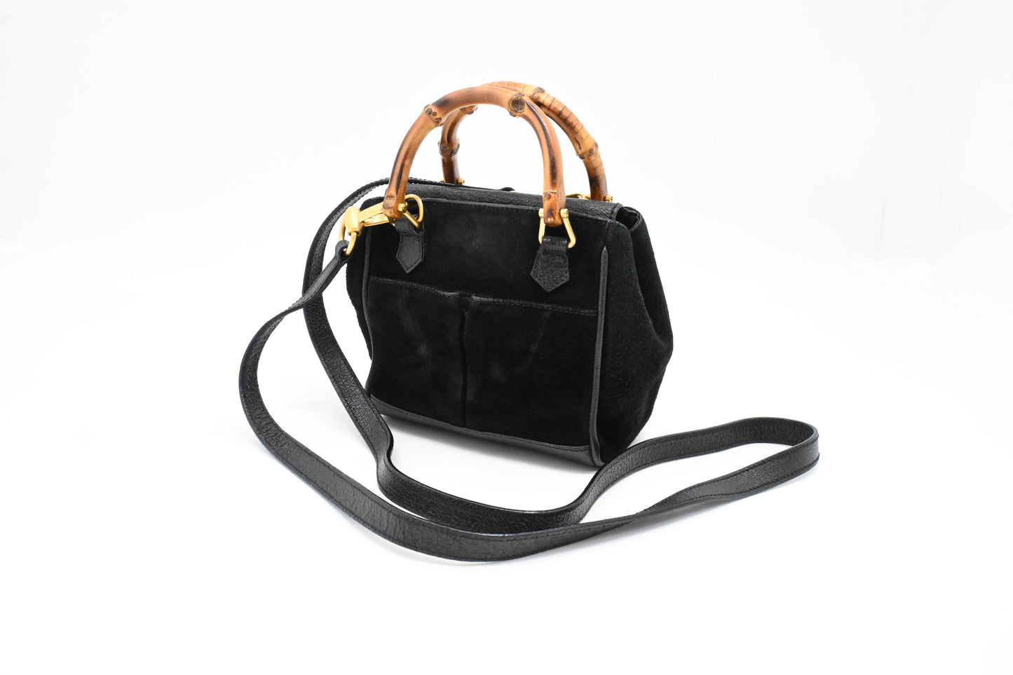 Gucci Bamboo Mini Boston Bag in Black Suede Leather
