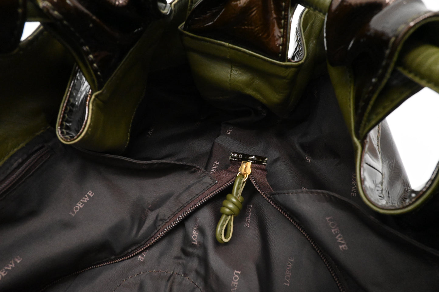 Loewe Nappa Aire Handbag in Brown Patent Leather