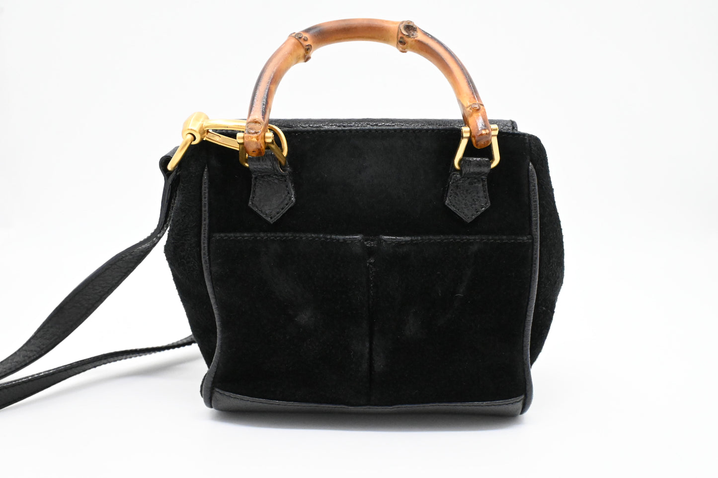 Gucci Bamboo Mini Boston Bag in Black Suede Leather