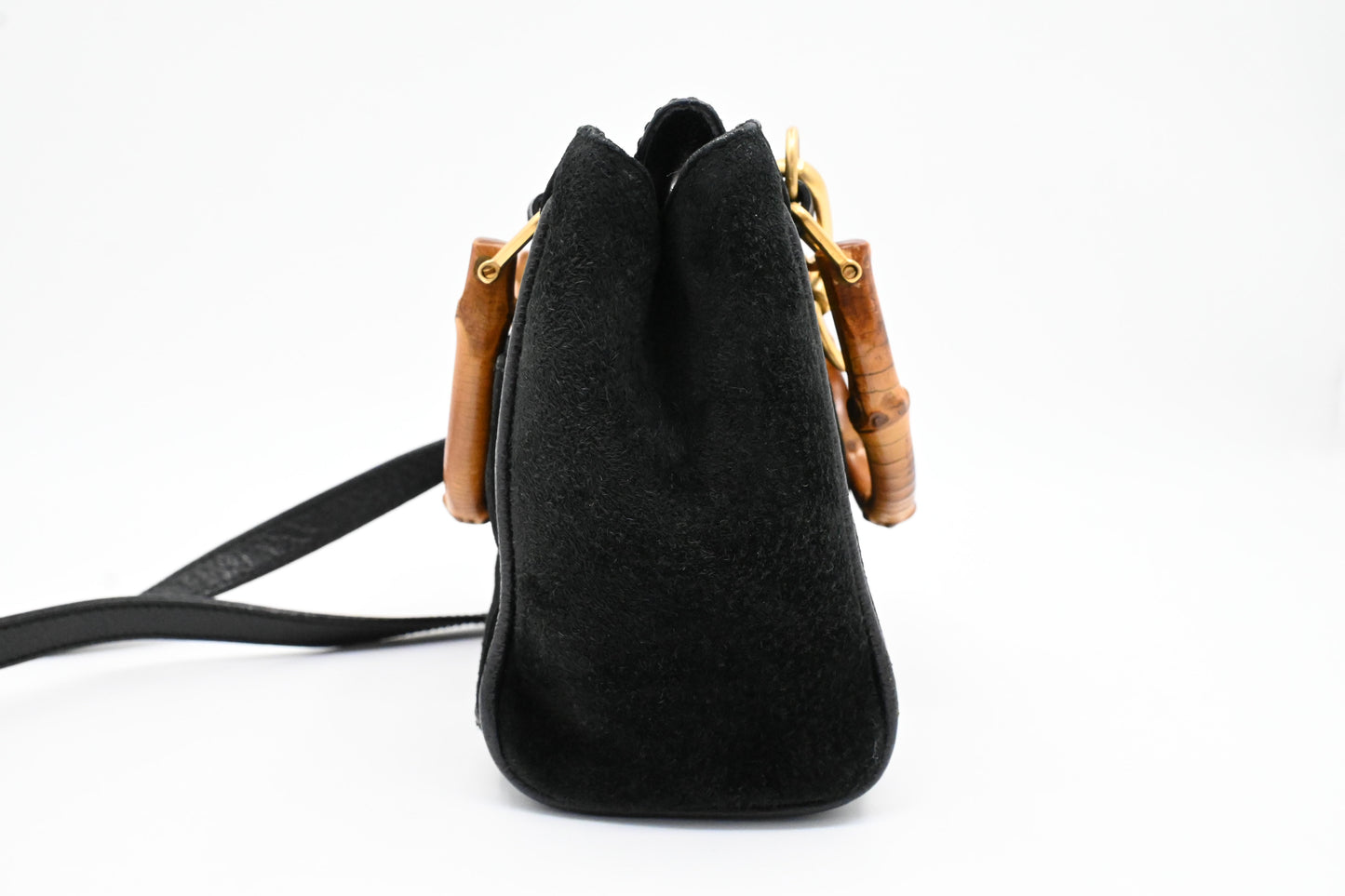 Gucci Bamboo Mini Boston Bag in Black Suede Leather