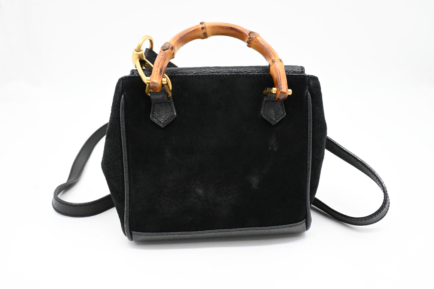 Gucci Bamboo Mini Boston Bag in Black Suede Leather