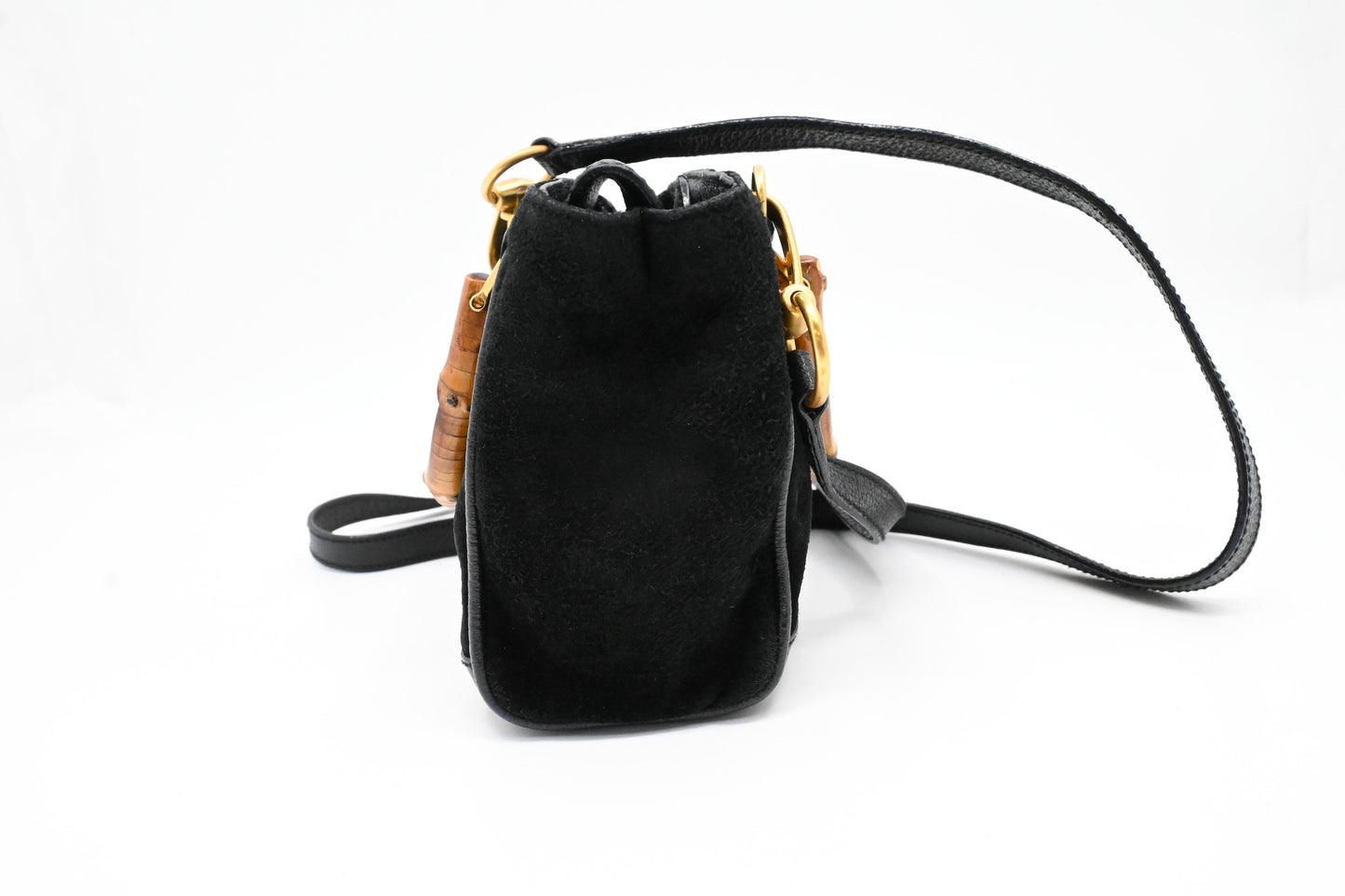 Gucci Bamboo Mini Boston Bag in Black Suede Leather