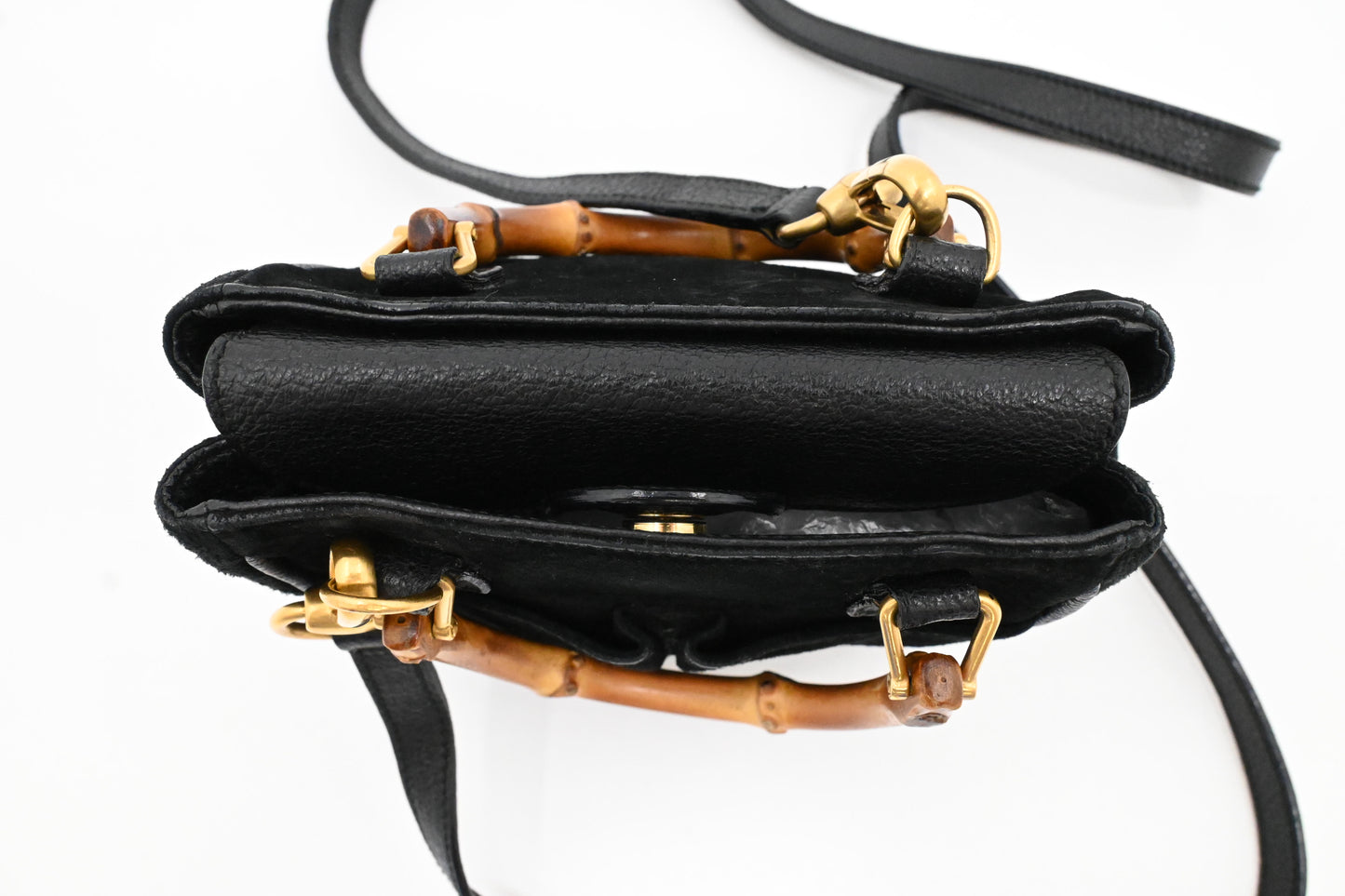 Gucci Bamboo Mini Boston Bag in Black Suede Leather