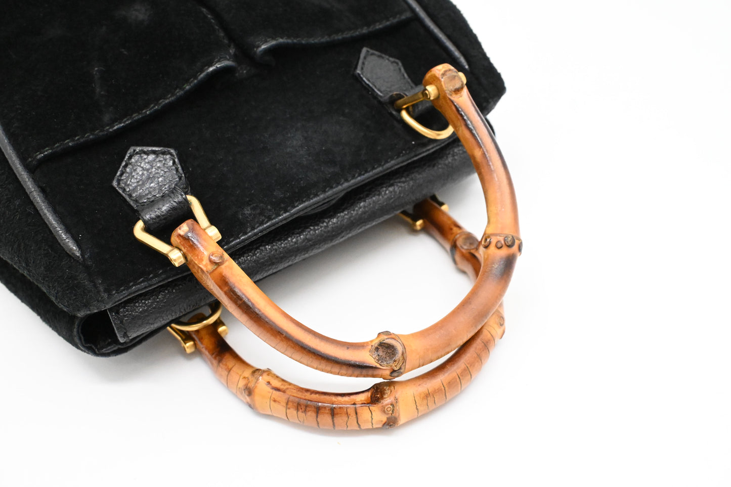 Gucci Bamboo Mini Boston Bag in Black Suede Leather