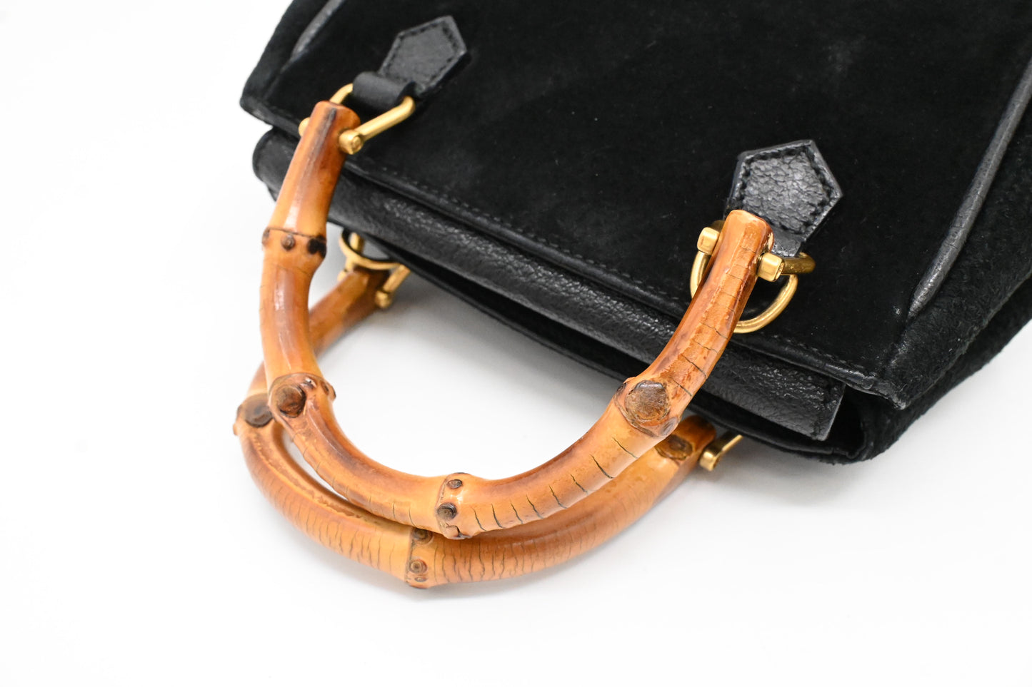 Gucci Bamboo Mini Boston Bag in Black Suede Leather