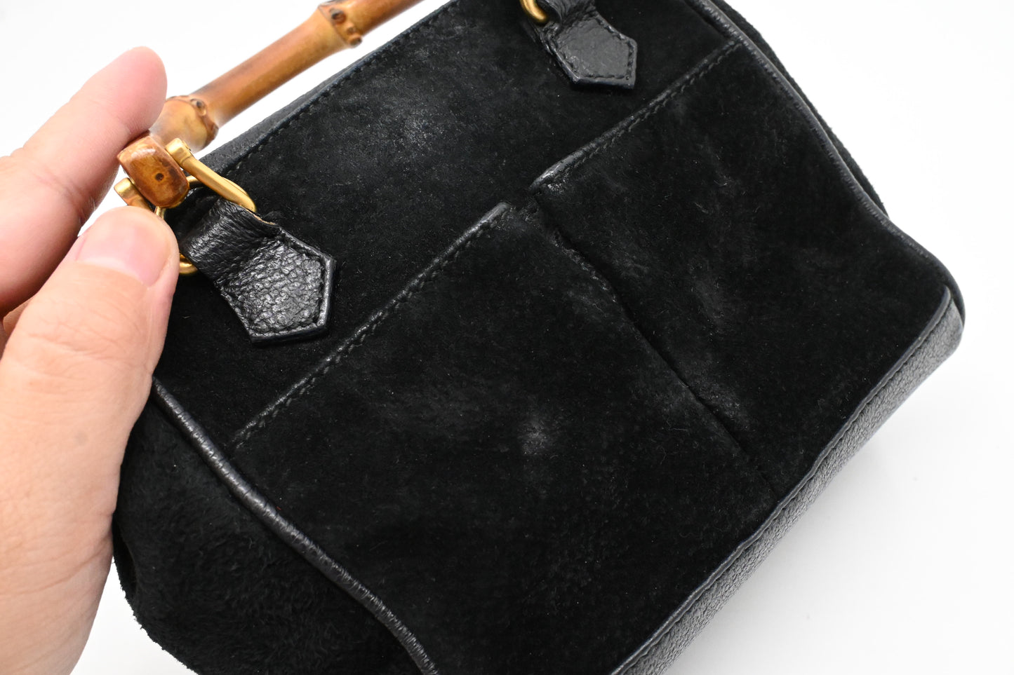 Gucci Bamboo Mini Boston Bag in Black Suede Leather
