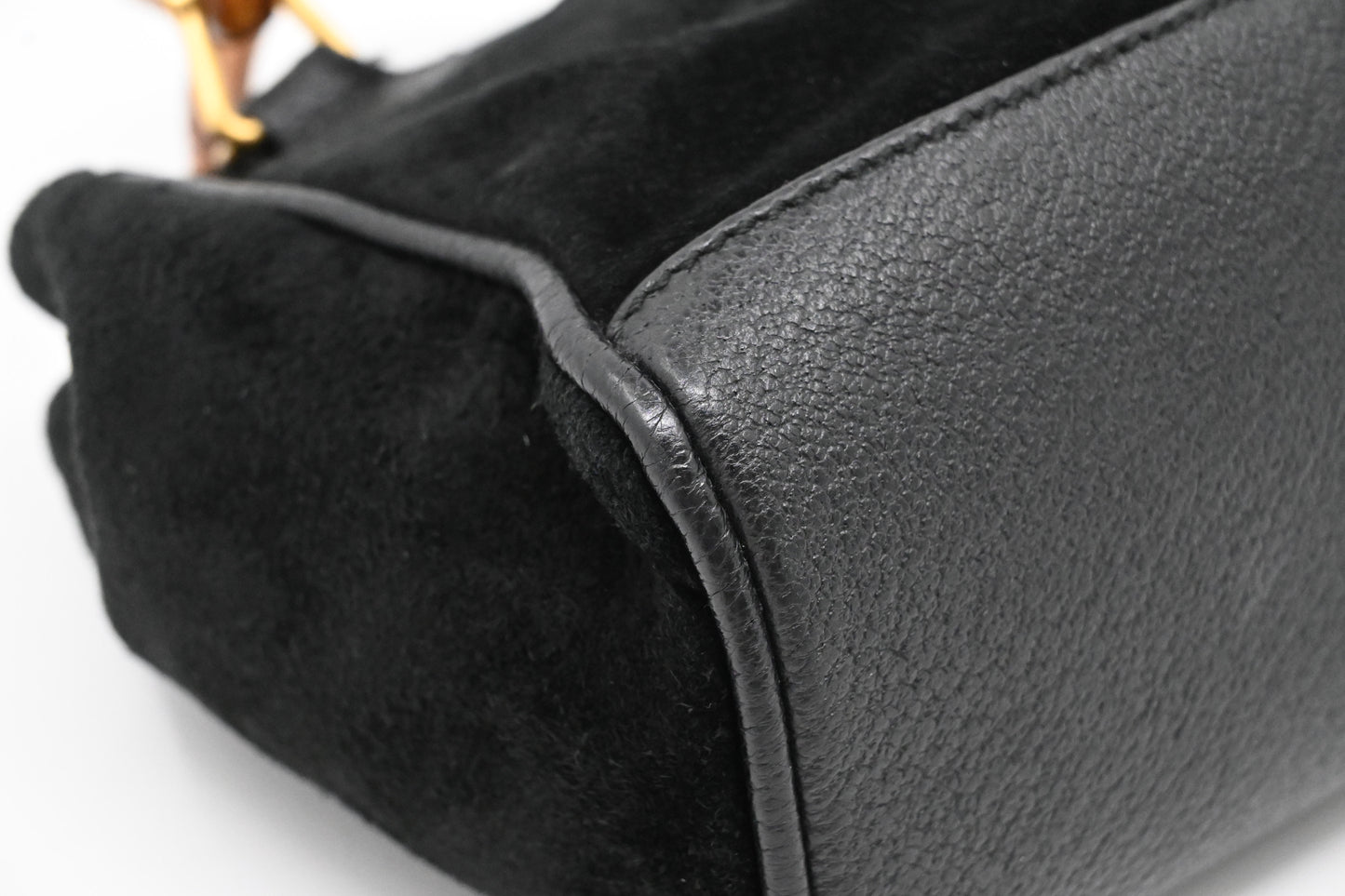 Gucci Bamboo Mini Boston Bag in Black Suede Leather