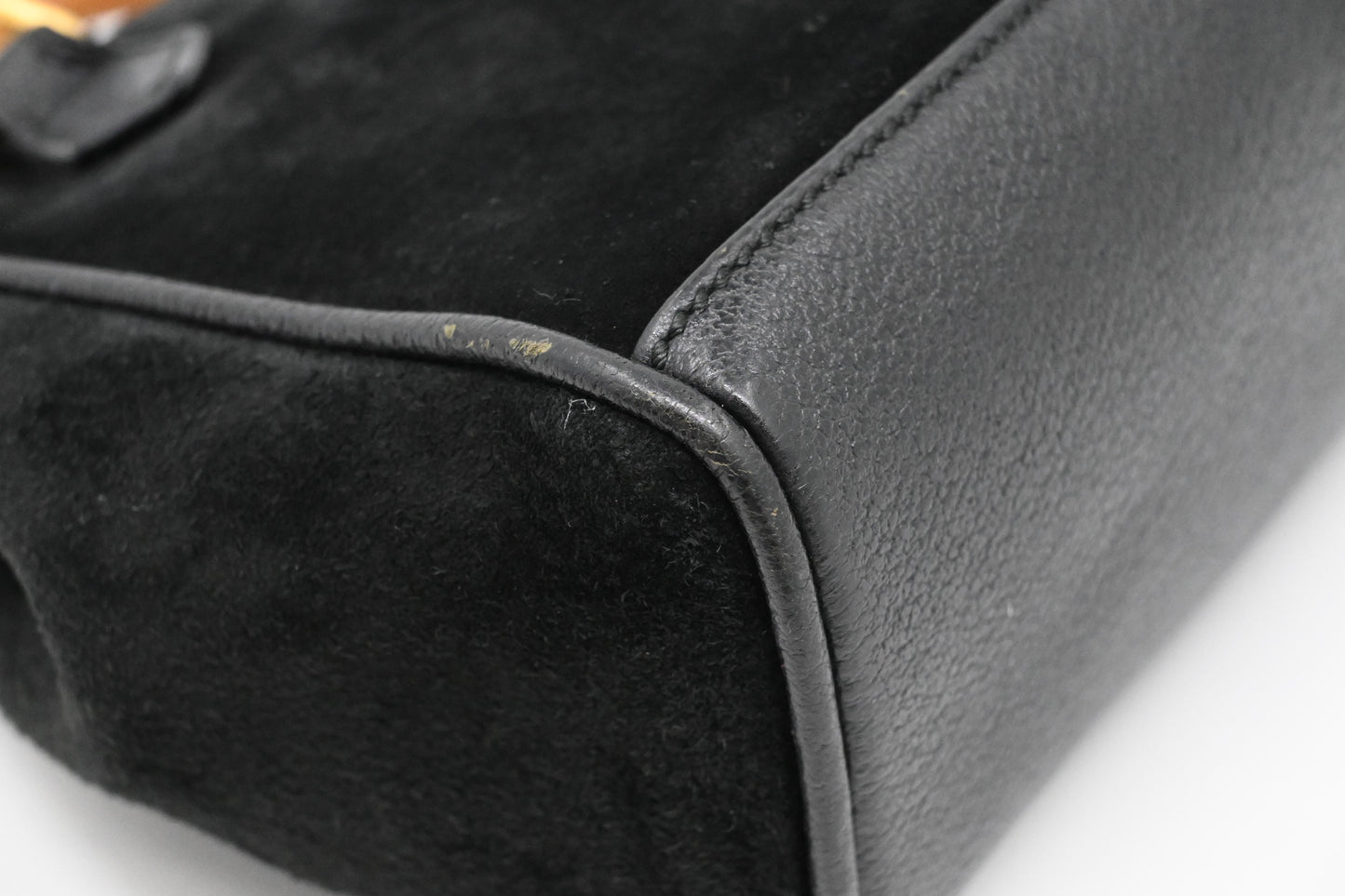 Gucci Bamboo Mini Boston Bag in Black Suede Leather