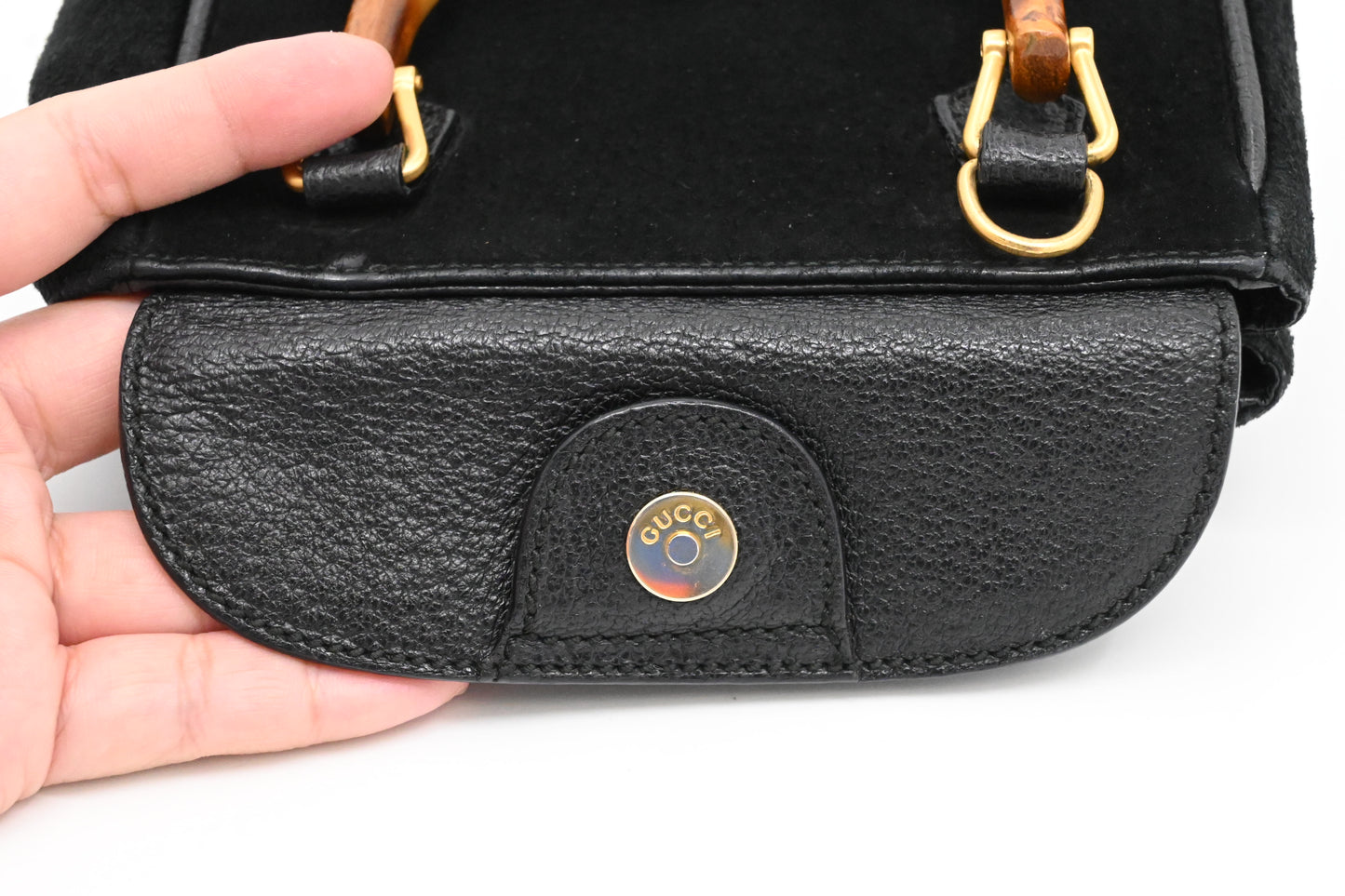 Gucci Bamboo Mini Boston Bag in Black Suede Leather