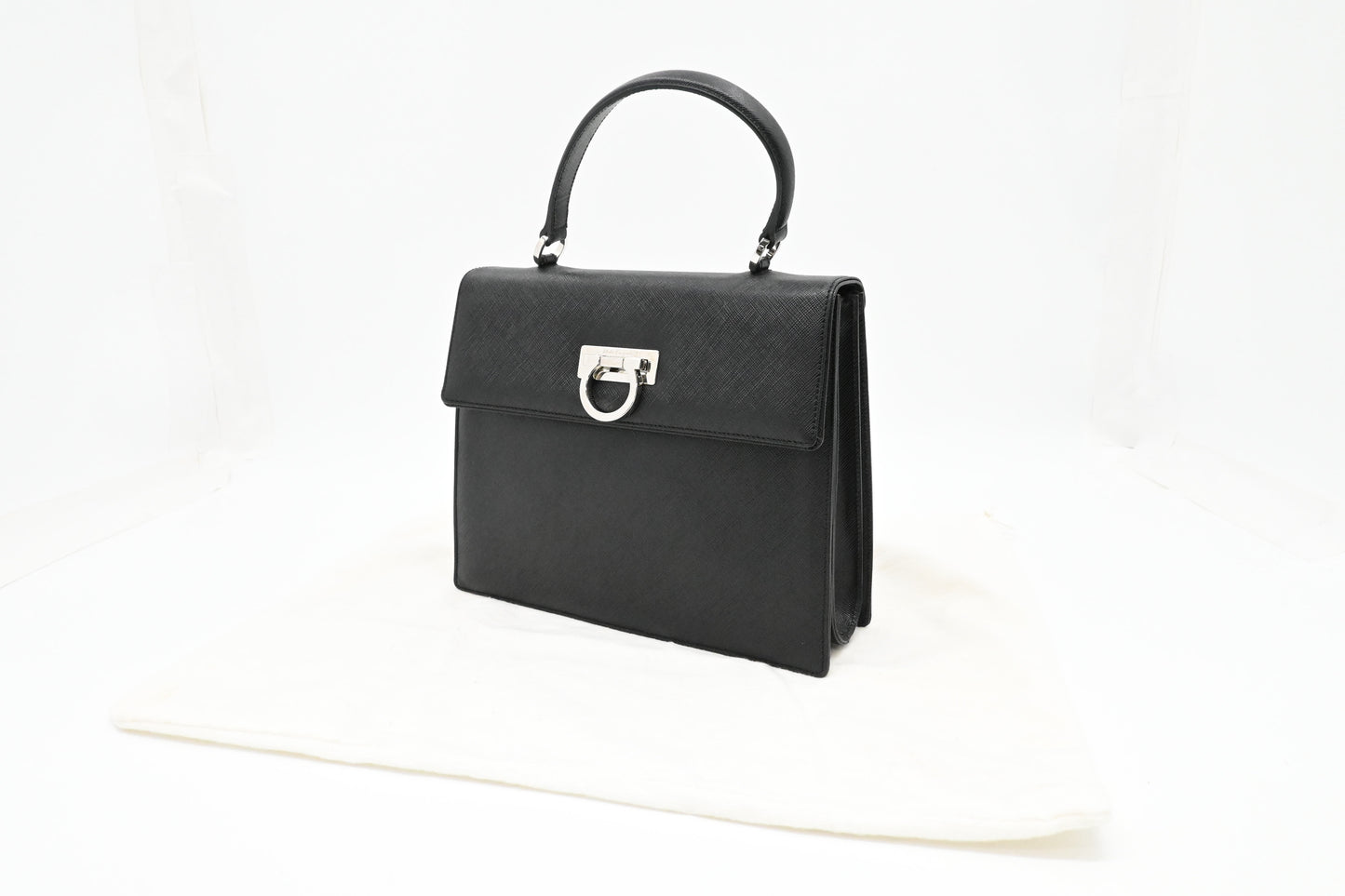 Ferragamo Gancini Handbag in Black Leather
