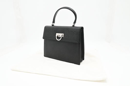 Ferragamo Gancini Handbag in Black Leather