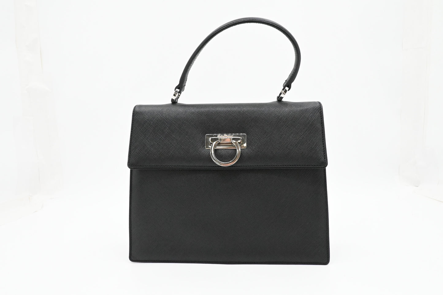 Ferragamo Gancini Handbag in Black Leather