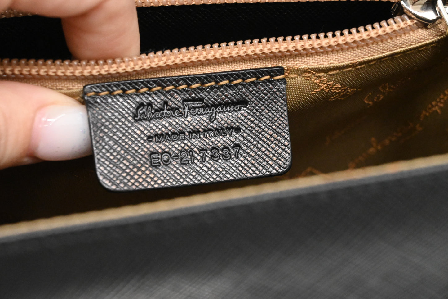 Ferragamo Gancini Handbag in Black Leather